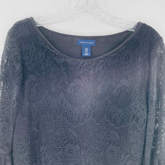 ADRIENNE VITADINI Black Lace Ruffle Bell Sleeve Scoop Neck Crop Top Blouse S - Picture 4 of 12